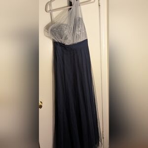 Elegant Navy Blue Gray Sequin Strapless Dress, Never Worn Size 12